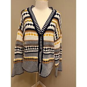 Marc New York Striped Cardigan Sweater Blue/Yellow/Cream Sz Large